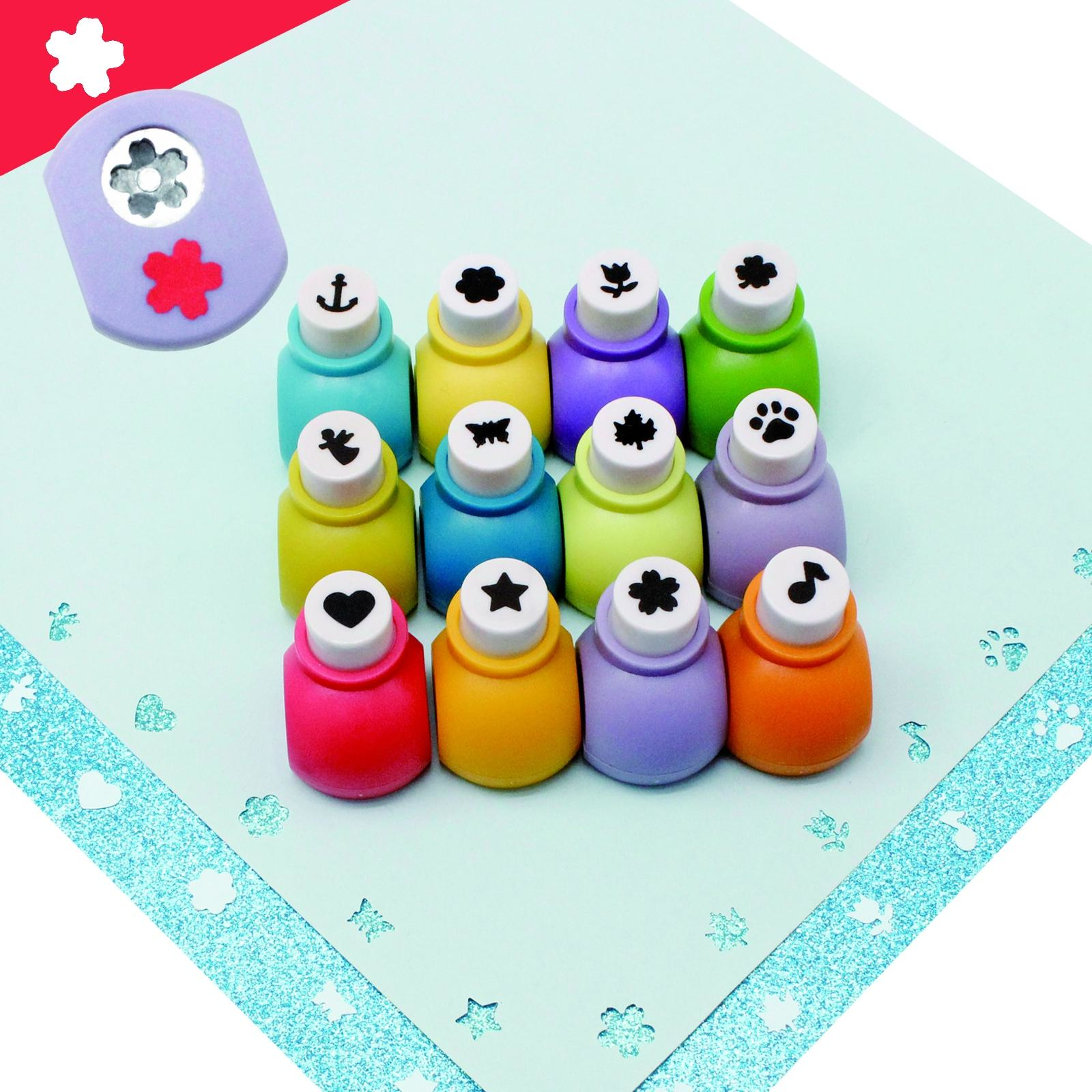 12-Piece Mini Craft Punch Tool Set, Multifunctional Paper Punch Tools, Puncher, Various Colors, DIY Journaling Supplies, Diary Decoration Accessories, Art Supplies, Crafting Tools