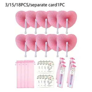 Paper Hand Fan Set, Heart-Shaped Fans, Floral Thank You Cards, Drawstring Bag, Wedding Gift, Bridal Shower Decor, Party Favors