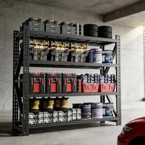 Heavy Duty Metal Adjustable Garage Shelves, 75"H x 79"W Industrial Shelving Unit 6000LBS Capacity Steel Storage Rack for Warehouse, Black