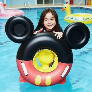 Baby Swimming Float with Seat & Handle, Inflatable Swim Ring Cute Pool Floaties, Safe Water Raft Lounge Toys for Infant Toddler Kids 8-48 Months, Under 44 LBS