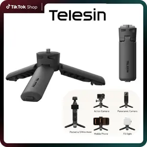 TELESIN Mini Tripod for Xtra muse,DJI Osmo Pocket 4/3, One Click Open Desktop Stand&Grip Handle with 1/4" Screw for DJI Action 6/5pro /4/ Nano/Insta 360 X5/Phone/Camera/Digital Device Accessories