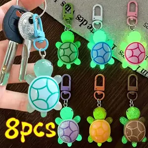 Glowing Turtle Keychain Set, Cute Resin Turtle Pendant, Mini Decorative Bag Charm, Kids Gift & Accessory, 8 Pieces Per Set