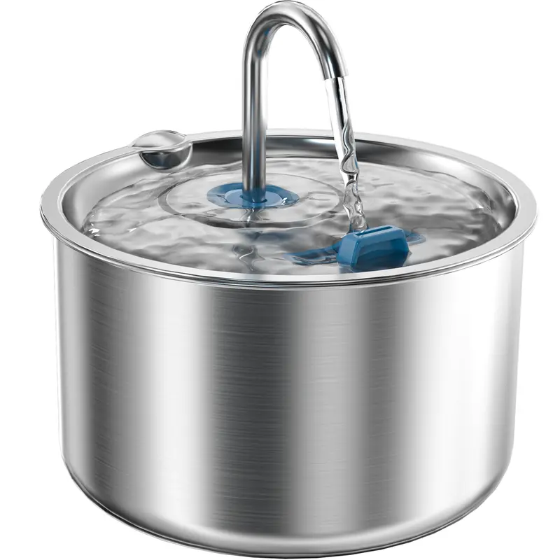 BPA-Free Stainless Steel Interior Cat Water Fountain - 2L/67oz, 30db Quiet Pump, 7.28”x7.28”x5.11”, Automatic Flow-Boosted Drink Dispenser, Modern Home Decor Pet Hydration Supply Single Unit