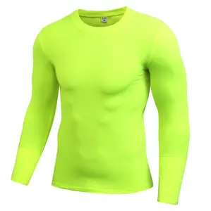 Men's Neon Yellow Long Sleeve Compression Top for Gym Running Workout - Quick-Drying Breathable Ultra-Light T-Shirt Menswear -  Camisa Manga Larga para Gimnasio, Correr o Trabajar