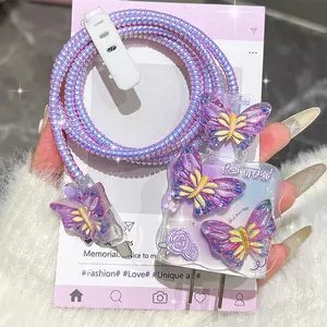 Camouflage Transparent Butterfly and Bell Orchid Design, Wavy Frame Cellphone Charger Protective Case, Cute Charging Cable and Data Cable To Prevent Breakage, Suitable for IPhone 18W/20W Fast Charging Protective Case, IPhone Users, Holiday Gift