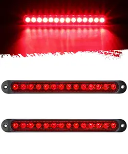 PARTSam 2x 10 Inch LED Trailer Light Bars 14LEDs Aluminum Alloy Base Stop Brake Turn Rear Tail Lights ID Clearance Strips Red Lens for Trailer Pickup Golf Cart 12V IP67 Waterproof Sealed Surface Mount
