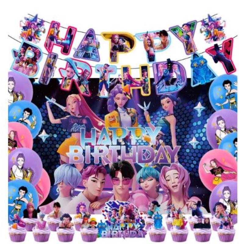 Set Devil Hunter Theme Party Banner Balloon Cute Birthday Balloon Cake Top Background Decoration Party Toy