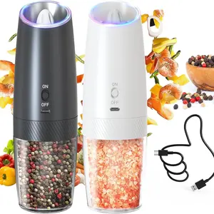 Electric Salt & Pepper Grinder, 2 Counts USB Rechargeable Automatic Salt & Pepper Mill with Brush & Cable, Kitchen Seasoning Utensils, Kitchen Gadgets, Kitchenware, Home, Salt Pepper Shaker