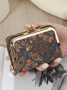 Women's Floral Pattern Zipper Card Holder, Large Capacity Multi Slot Function Wallet, Multi-functional Women's Wallet Storage Bag, Fashionable Card Holder, Pu Card Holder