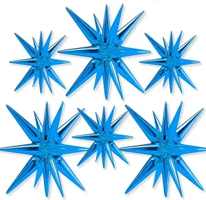 PartyWoo Royal Blue Star Foil Balloons 6pcs Different Sizes Pack of 27 22 Inch Large Explosion Spike Mylar Balloons for Gender Reveal Graduation Bachelorette Birthday Baby Shower Party Decorations