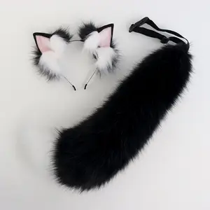 Handmade fox ears headband plush tail set Cosplay role-playing props cute animal hair accessories costume accessories Halloween party dance stage dress up