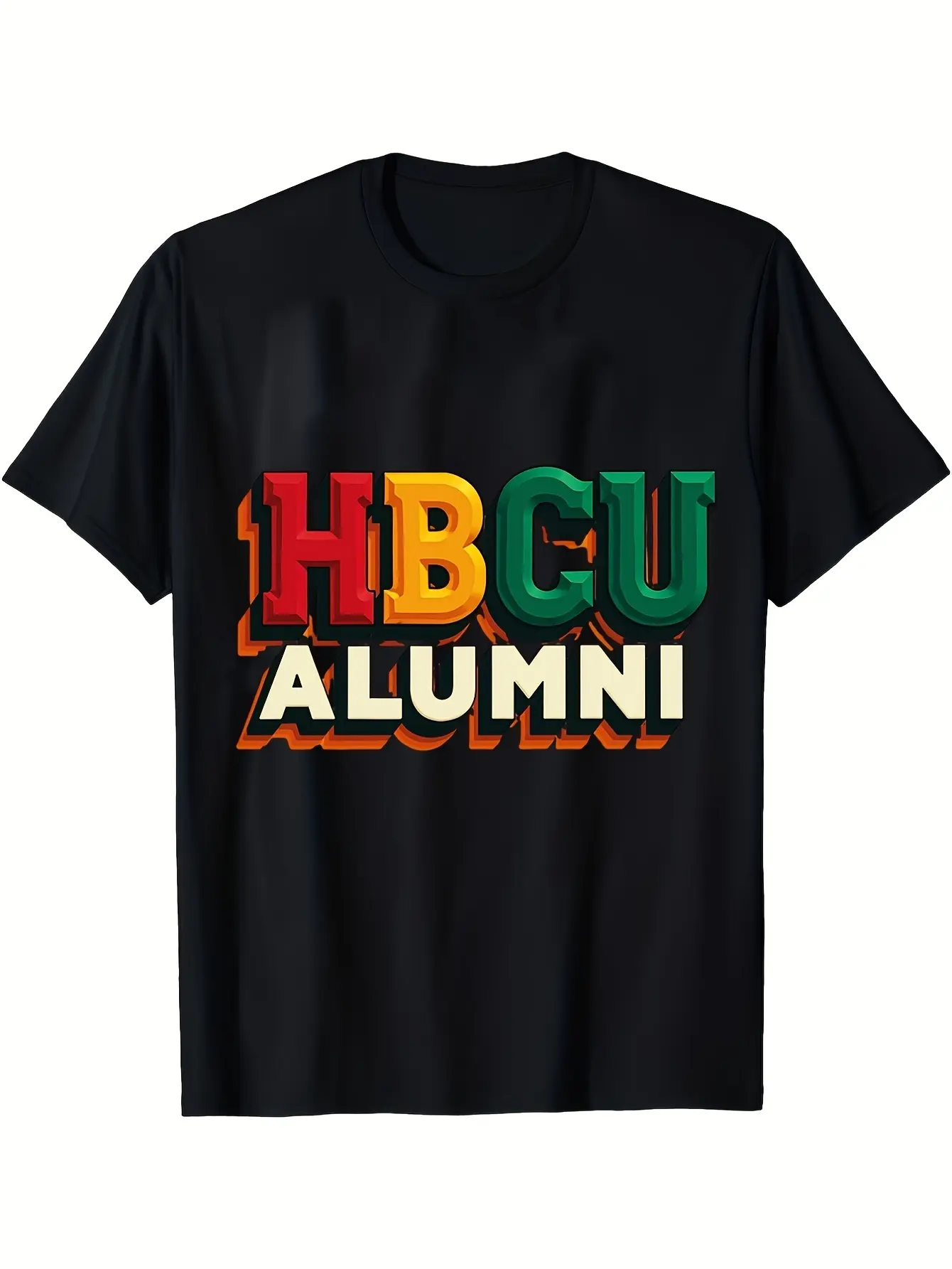 Men's Unisex HBCU Alumni Graphic T-Shirt - Round Neck, Short Sleeve, Colorful 3D Text, Shadow Effect, Black College Pride Casual Classic Graduation Clothes