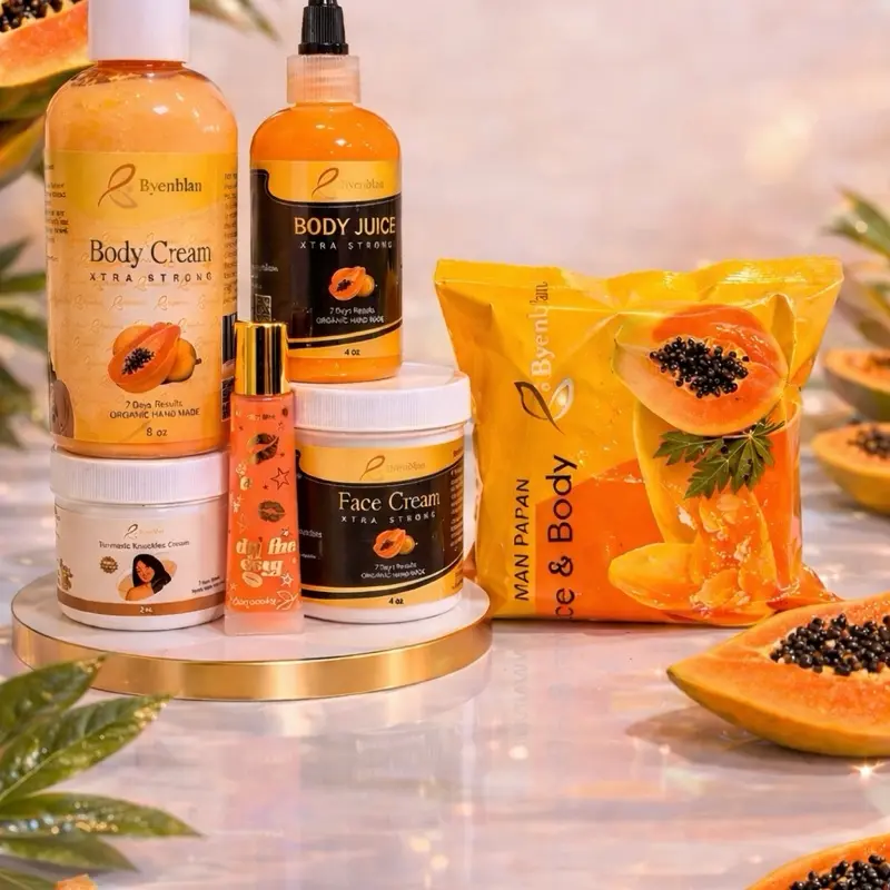 Papaya Glow Skincare Set – Body Cream, Body Juice, Face Cream, Soap & Lip Gloss for Smooth & Even Skin