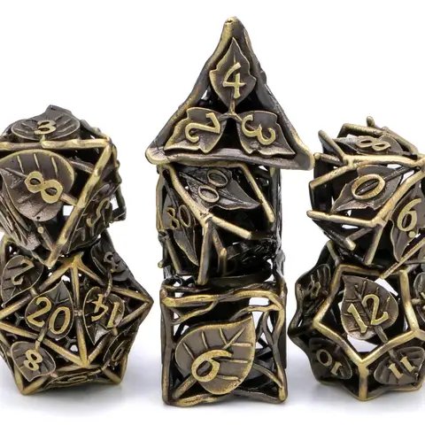 Leaf Metal Hollow DnD Dice Set: 7 Piece Plant Themed RPG Dice