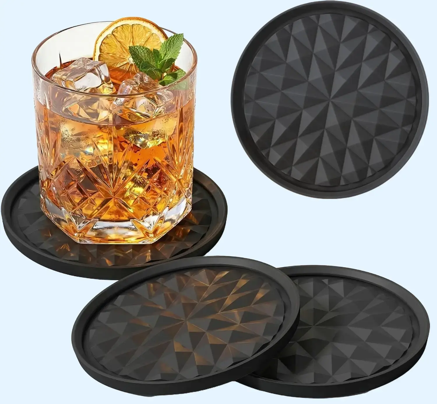 Silicone Coasters for Drinks[4 Pack]- Cup Mat for Tabletop Protection-Non-Slip, Non-Stick, Coffee Table Decor, Great Gift for Any Occasion, Black