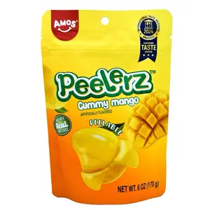 AMOS Peelerz Gummy Mango Peelable Fruit Shaped Candy 6 oz (170g) - Sweet, Juicy, and Chewy Gummies in Resealable Bag - Snack Soft Mangga Tropical Tangy