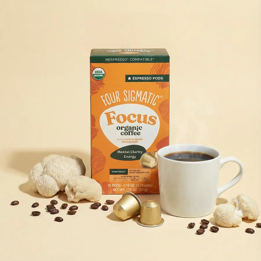 Four Sigmatic - Focus Coffee Pods Compatible with Nespresso Original | Organic Dark Roast Espresso with Added Focus | Mushroom Coffee Enhanced with Lion's Mane | Original Dark Roast 20ct + 40ct