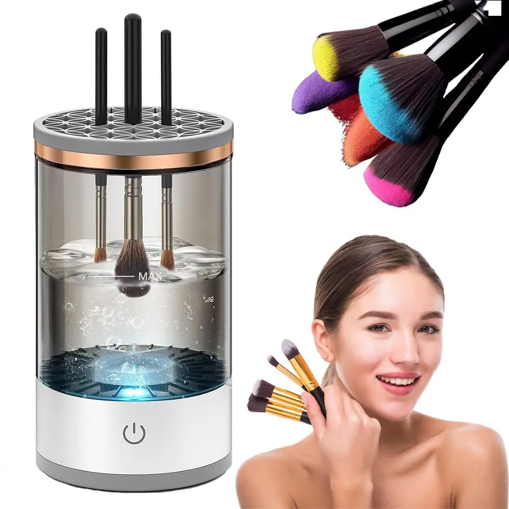 Cosmetic Brush Cleaner, Makeup Brush Cleaner, Electric Makeup Brush Cleaner Machine, Automatic Spinning Makeup Brush Cleaner Fit for All Size Makeup Brush Makeup Brush Cleaners Sponges & Applicators Eyelash Curlers Cotton Pads