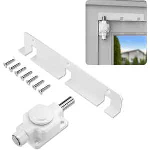 Patio Lock for Sliding Glass Door & Window - Adjustable Ventilation,  & Pet Safe - Sliding Glass Door  with Button Actuation, Metal Shaft - Patio Door Lock with Airflow Access