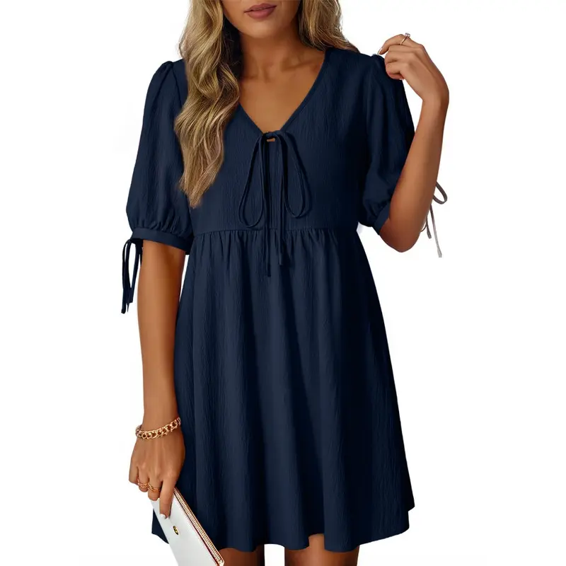 Dokotoo Summer Dresses for Women 2026 Casual V Neck Bow Tie Short Sleeve Empire Waist A-Line Mini Dress Dokotoo Summer Dresses for Women 2026 Casual V Neck Bow Tie Short Sleeve Empire Waist A-Line Mini Dress