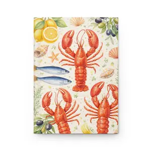 Watercolor Lobster Pattern Hardcover Journal | Coastal Sea Life Notebook