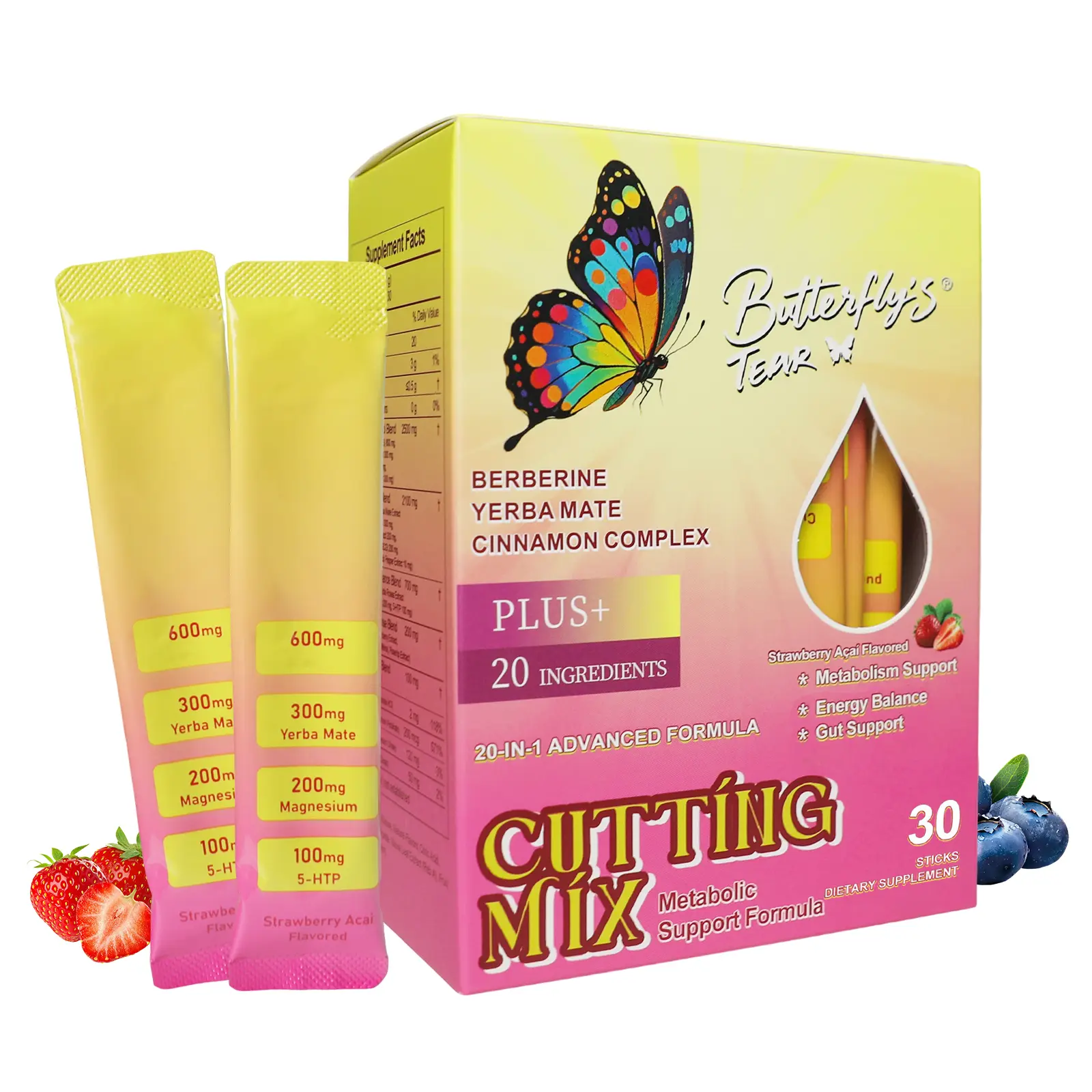 Butterfly’s Tear Strawberry Açaí– Light & Refreshing Beverage Powder, 30 Servings