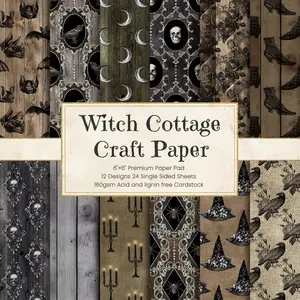 24 Sheets Single Sided 6 Inch Scrapbook Paper, Gothic Witch Cottage Craft Paper Retro Seamless Patterns Card Making Background Paper, Skeleton Cardstock Material Paper Patterned Paper Pad, Gothic Theme
