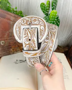 High Desert Tooled Leather Belt - White