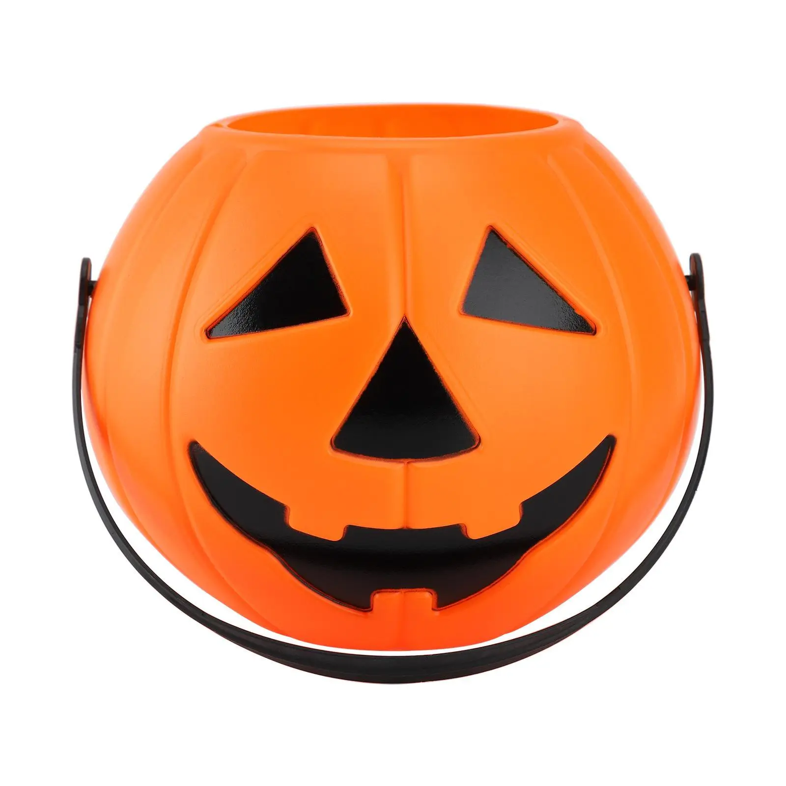 Halloween Orange Plastic Pumpkin Trick-or-Treat Bucket - 1 x Pumpkin Bucket, Single, Horror-Themed, Eco-Friendly, Safe, Lightweight, Portable Holiday Pail for Party, Haunted House Decorations