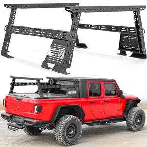 MONOKING Mid-Size Truck Bed Rack with 2 Crossbars & DIY Flag Panels, Adjustable High Cargo Rack for Gladiator JT Tacoma Frontier Canyon Colorado Ranger Heavy Duty Ladder Rack for Camping Tent