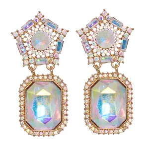 Iridescent Chunky Rhinestone Earrings for Women, Costume Jewelry & Accessories, Fashion Jewelry, Sparkling Earrings