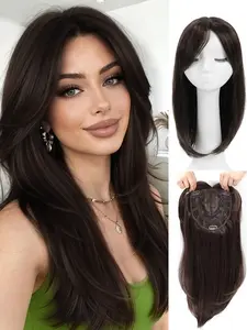 18 Inch Hair Topper with Bangs for Women, Thinning Hair Solution, 6.5"x6.5" Large Base Clip, Synthetic Hairpiece, Lightweight & Natural Look, Synthetic Wigs