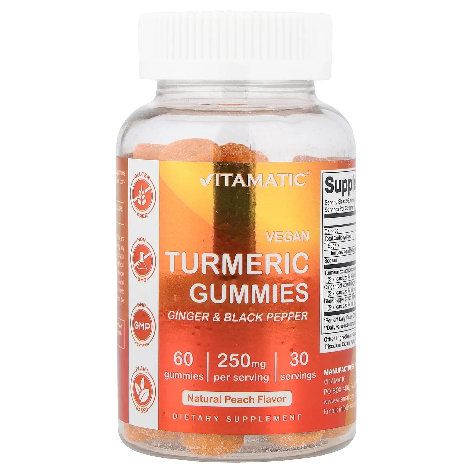 Vitamatic Vegan Turmeric Gummies, Natural Peach, 60 Gummies