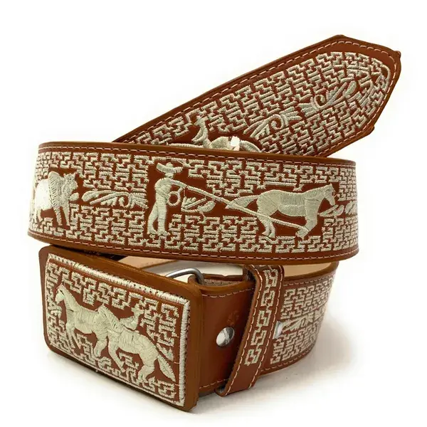 Cinto Charro Bordado. Mens Western Belt Vaquero Pitiado Style Suertes Charras