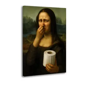 Funny Bathroom Mona Lisa Pinches Her Nose Canvas Print Posters Wall Art Painting Canvas