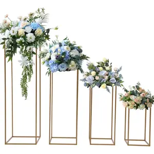 4Pcs Vases for Centerpieces Gold Wedding Flower Stand Wedding Metal Vase Stand Column Vases Stand Detachable Flower Rack, Iron Flower Stand, Rectangular Frame Flower Rack Geometric Stand for Wedding Party Decoration Ornaments