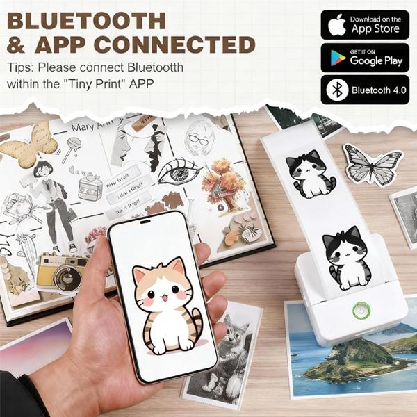 1 Count Portable Mini Printer,USB Rechargeable Bluetooth-compatible Thermal Printer with 5 Rolls Paper, Compatible with IOS & Android, Office Supplies,Pocket Printpod for Phone,Very Suitable for Holiday Gifts,Christmas Gifts,birthday Gifts,children