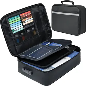 Document Bag with Lock, Fireproof File Storage Case with Water-Resistant,  Organizer Box for Document, Safe Portable Travel  Organizer for Laptop, Files, , Black(15''x11''x4'')