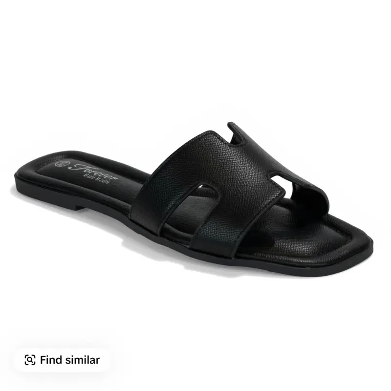 Women's Faux Leather Flat Slide Sandals, Comfort Insole, Square Open Toe, Plain Pattern Synthetic Material Footwear for Everyday Summer Wear