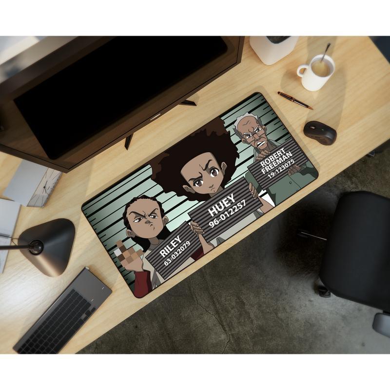 Extra Large Nostalgic Cartoon Mousepad - Boondocks-Inspired Design, Anti-Slip Rubber Base, Large/Extra Large Size Gamer Pad