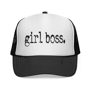 girl boss Trucker, embroidered script logo | black white mesh cap