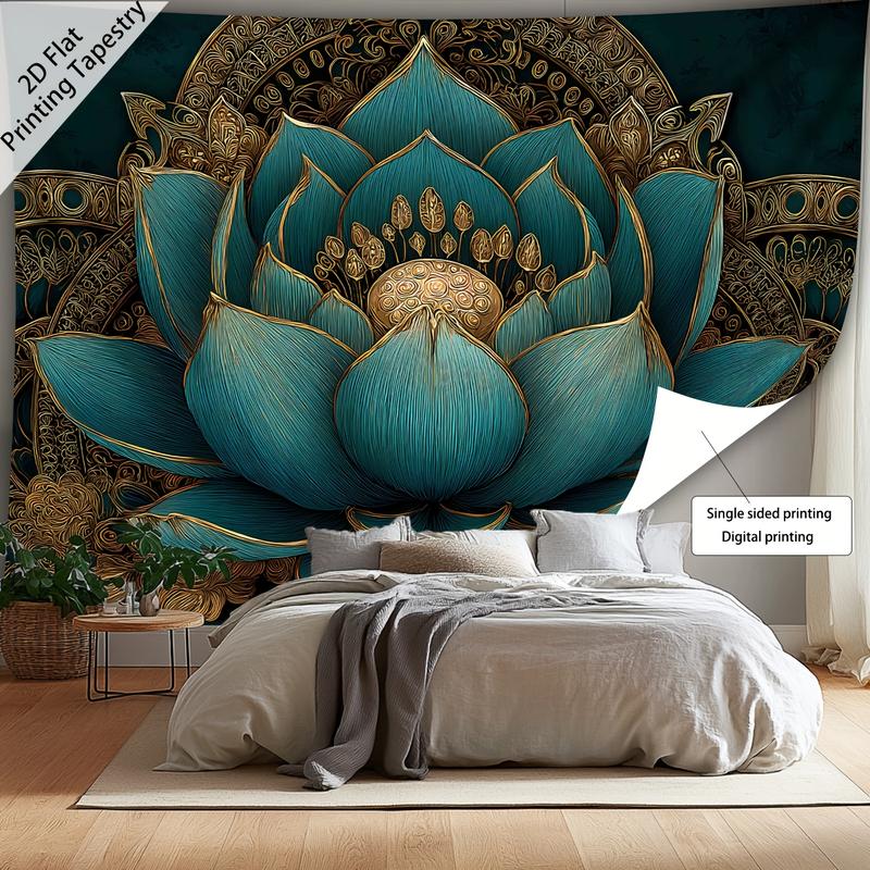 [ 2D Flat Printing] 1pc- Ultra large size- - Exquisite for Lotus flower HD Digital Printing Huge Tapestry- Polyester- Home Decoration- with Free Hanging Clips