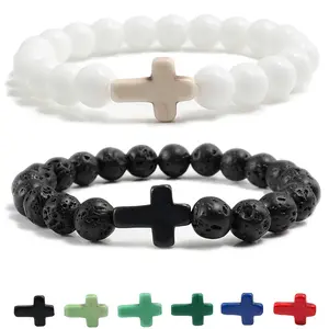 New cross Beads Bracelets For Women Men Classic 12 colors Natural Stone Elastic Friendship Bracelet Beach Jewelry Gifts