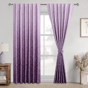 DWCN Purple Ombre Room Darkening Curtains for Bedroom - Back Tab Elegant Damask Thermal Insulted Window Drapes with Tiebacks Light Blocking Curtains for Living Room, 2 Panels, W52 x L84