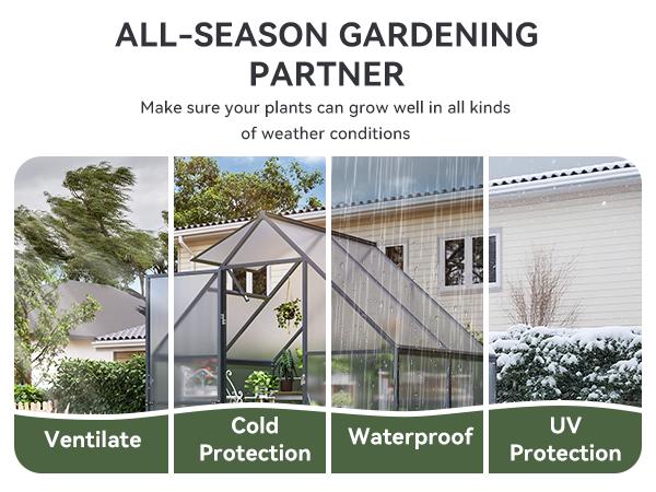 Aoxun 4x6 FT Outdoor Greenhouse,Sturdy Aluminum Frame, Polycarbonate Panels, Roof Vent, Ground Nails, Lockable Door,Quick Setup for Garden and Backyard, Black
