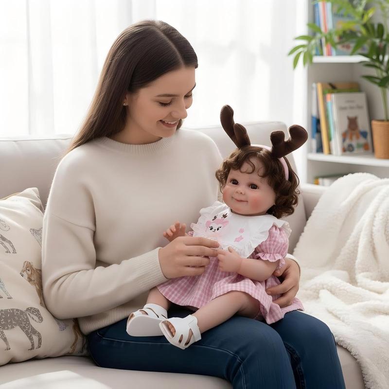 Smiling Reborn Baby Doll, 22-Inch Vinyl Realistic Newborn Baby Doll with Hand-Rooted Hair for 3+ Ages, Gifts, Collect Open-Eyed Toddler Girl Full-Body reborn  dolls