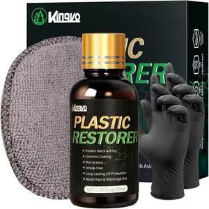 Kingvo Plastic Restorer for Cars, Black Plastic Trim Restoration,Crystal Coating for Car Plastic Parts Automotive Hydrophobic Ceramic Coating with Foam Applicator,30ML