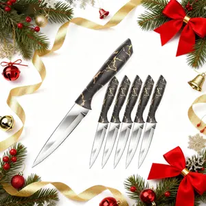 6pc steak knife set with steel blades for precise cutting, lightweight, durable stainless steel, dishwasher washable,Christmas gifts and can be used as a gift Black Utensils Kitchen