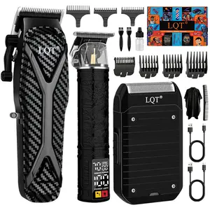 LQT 3Pcs Men's Professional Hair Clipper, LED Digital Display, Adjustable Blade & Low Noise Design, T-Blade Trimmer, USB Rechargeable Lithium Battery, Fashion Grooming Tools for Barbershop & Home Use, Premium Holiday Gift for Father and Lover