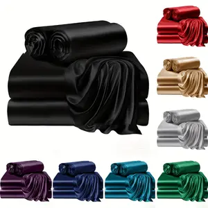 Luxury 4pcs 80g Silky Color Dots Four-Piece Set - 1 Fitted Sheet, 1 Flat Sheet, 2 Pillowcases for Home Bedrooms, Guest Rooms & Hotels